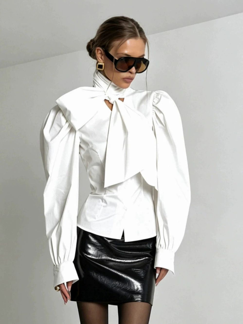Forever 21 White Butterfly Bow Puff Sleeve Layering Blouse Autumn